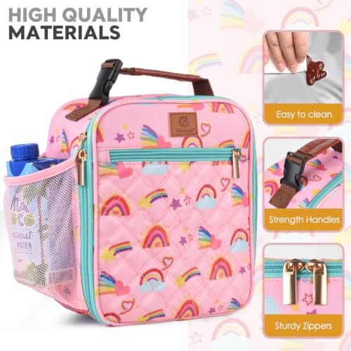 Genteen Kids Lunch Box Insulated Soft Mini Cooler with Bottle Holder, Lightweight Reusable Easy-Clean Lunch bag for Girls, Boys Back to School-Rainbow - color: Rainbow