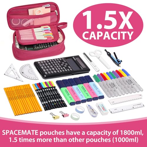 SPACEMATE Pencil Case Pouch Box Bag School Supplies Girls Boys Kids, Cute Preppy Stuff Large Big Capacity Aesthetic Pen Organizer, Back to College Stationary, Dark Pink, Heavy Duty Canvas, 1800ml - color: Dark Pink
