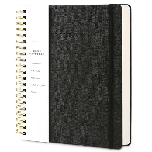 Spiral Notebook - 8.5 x 10.98 Inch Large Hard Cover Notebook with Elastic Band & Pocket, 180 Pages, Lay Flat Wirebound Journal for Work, School, Planning & Note Taking Black - color: 002-Black-1pack, size: A4-180 pages