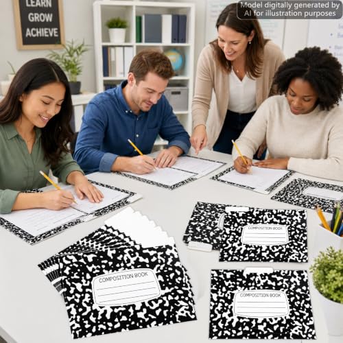 15 Pcs Composition Notebook File Folders for Filing Cabinet 9.6x11.6 Inches Black White Decorative File Pockets Composition Dividers Organizers Back to School Supplies for Teachers Students Classroom