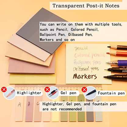 YOUDEFUL 800Pcs Transparent Sticky Notes, 3"x3" Clear Sticky Notes, Waterproof Translucent Sticky Note Pads for Books Annotation, Clear Post it Notes for Bible Study, School, Office（Morandi） - size: Square Morandi