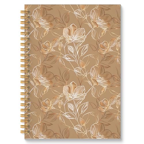 Boho Abstract Floral Spiral Notebook, Gold Brown Luxury Botanical Journal, Neoclassical Modern Hand-drawn Flower Hardcover Notebook Journal, 5.5x8.3 Inch - color: Style06