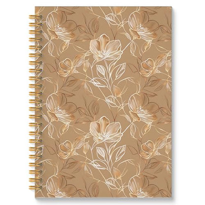 Boho Abstract Floral Spiral Notebook, Gold Brown Luxury Botanical Journal, Neoclassical Modern Hand-drawn Flower Hardcover Notebook Journal, 5.5x8.3 Inch - color: Style06