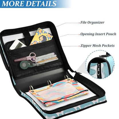 Cartoon Cute Teeth Dental Health Care Green Binder with Extra Pockets with Shoulder Strap Waterproof 1.5 Inch 3 Rings Storage Bag Portfolio Binder Office Supplies - color: Cartoon Cute Teeth Dental Health Care Green