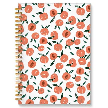 Peach Fruit Spiral Notebook, Peach Gifts Journal, Fruit Lover Gifts, Cute Peaches Fruits Botanical Hardcover Notebook Journal, 5.5x8.3 Inch - color: Peach