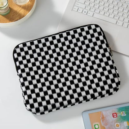 Puffy Laptop Sleeve 11-12 inch, Cute Knitted Protective Carrying Case for Women & Men, Compatible with iPad Pro 11-Inch M5, 12 Inch Tablets Notebook (Checkered Black) - color: Checkered Black, size: 11-12 inch