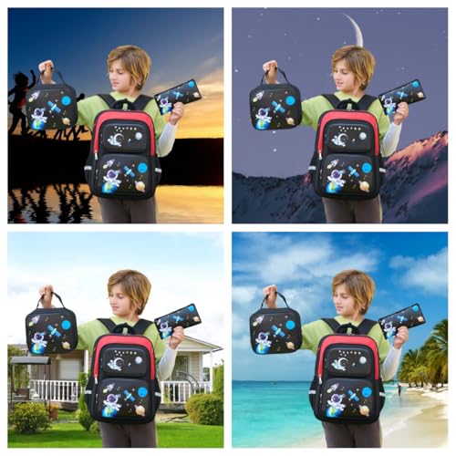 3-in-1 Kids Backpack with Lunch Bag and Pencil Case for Teens Middle School, 17" Large Capacity - color: SPACE