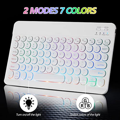 Ultra-Slim Lightweight Bluetooth Keyboard and Mouse Portable Mini Wireless Keyboard Rechargeable 7-Color Backlit for Apple iPad iPhone,Tablet iPhone Smartphone iOS Android Windows,Round Keys White - color: white