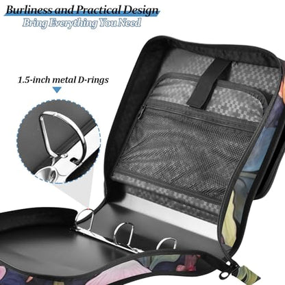 Butterflies Mushrooms Zipper Binder with Shoulder Strap & Handle for Easy Carry, 1.5 Inch 3-Ring Binder for School, Expansion Panel and Expanding File