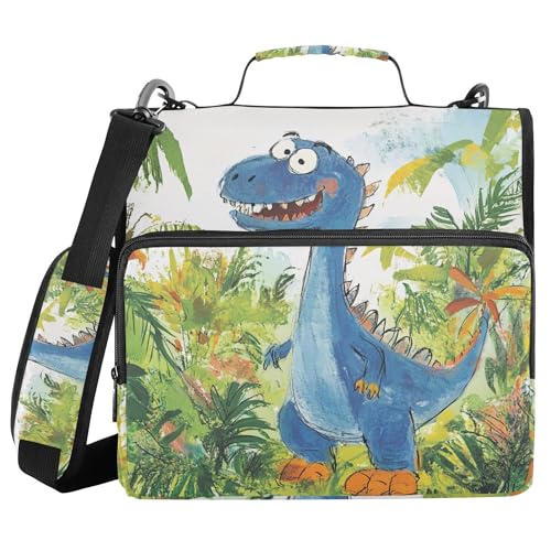 Dinosaur Roaming Prehistoric Jungle Binder Organizer with Shoulder Strap Easy to Carry 1.5 Inch 3 Rings Pencil Case Portfolio Binder Office Supplies - color: Dinosaur Roaming Prehistoric Jungle