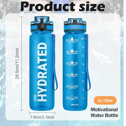 32oz Water Bottle with Time Marker, Leakproof & Motivational Gradient Design, BPA Free, Wide Mouth with Easy Clean Brush for Gym, Travel, Home & Office (Blue) - color: Blue