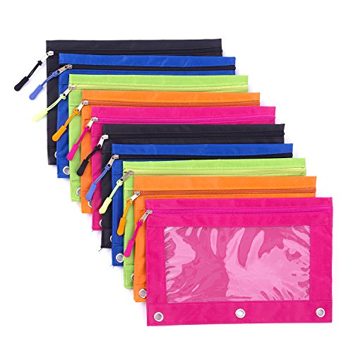 Pencil Pouch for 3 Ring Binder, Large Pencil Case with Clear Window, Metal Zipper Binder Pencil Pouches Fit Standard Binders, Durable Organizer for Office School Supplies 10Pack - color: Multicolored-10pack