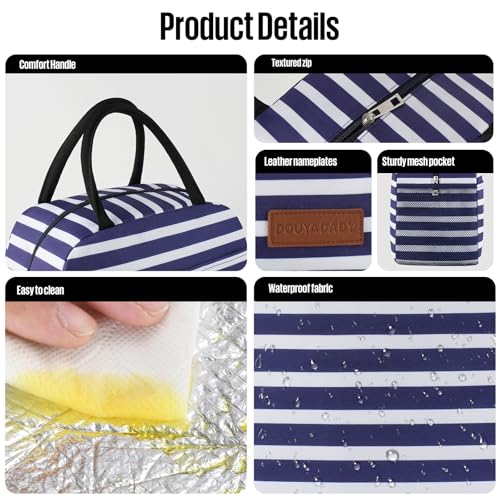 douyadady Lunch Bag Women/Men Lunch Box Women/Men (Dark blue+White Stripes) | Spacious Lightweight Waterproof Sturdy Durable Great Value For Office Work School Picnic Travel - color: Dark blue+White Stripes