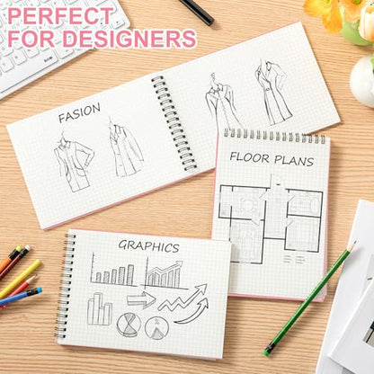Engrowtic 2 Pack Graph Paper Spiral Notepad A5 Top Wirebound Notepad Grid Notebook Steno Pad Memo Notebook Grid Paper 140 Pages for Writing Sketching Drawing Office Supply (Pink) - color: Pink