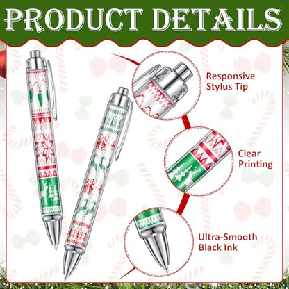 Epakh 24 Pcs Christmas Candy Cane Scented Pens Bulk with Peppermint Candy Scented Ink Ugly Sweater Ballpoint Pens Christmas Party Gifts Stocking Stuffers Holiday Classroom Gifts Stationery Supplies