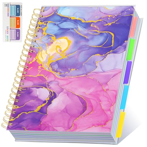 5 Subject Notebook for Work with Removable Dividers Tabs, Large 8.5" x 11 Spiral Lined Notebooks for School Note Taking & Organizer, A4 240 Pages College Ruled Journal for Women & Writing, Pink - color: Pink