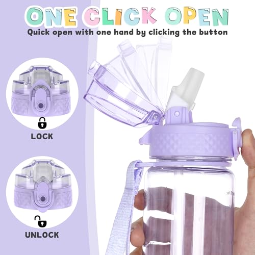OLDLEY 17oz Kids Water Bottle, Tritan BPA-Free, Leakproof Flip Straw Lid, Motivational Time Marker, Carry Strap, Reusable Clear Water Bottle for Boys & Girls,Amethyst - color: Amethyst, style: 17 Ounces