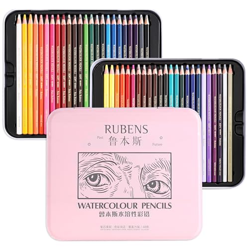 rubens Watercolor Pencils Sets, 48 Counts Soft Core Colored Pencils, Professional Artist Watercolor Pencils, Water Soluble Colors Pencils In A Metal Box for Adult Coloring, Drawing, Sketching - size: 1 Count (Pack of 48)