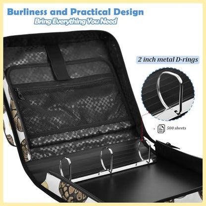 Pythons 2inch 3 Ring Zipper Binder Multi-Pocket Storage Holds 14 Inch Laptop for Students and Office Use - color: Pythons