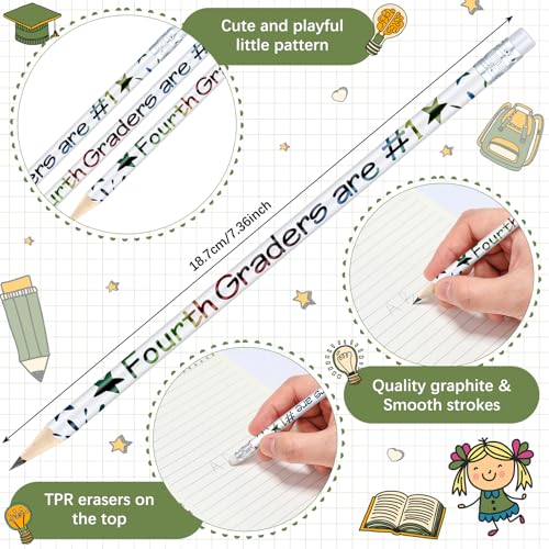 Tenceur 24 Pcs 4th Graders Pencils Bulk Motivational Pencils with Erasers Inspirational Pencil with Back to School Supplies for Kids Student Teacher Classroom Reward - style: 4th Graders