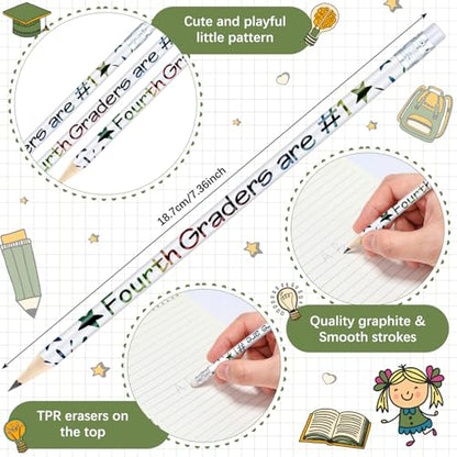 Tenceur 24 Pcs 4th Graders Pencils Bulk Motivational Pencils with Erasers Inspirational Pencil with Back to School Supplies for Kids Student Teacher Classroom Reward - style: 4th Graders