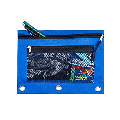 3 Ring Binder Pencil Pouchs, Zippered Pencil P9ouch Double Pocket Pencil Pouch 3 Ring with Clear Window (Blue&Green 2pack) - color: Blue&green