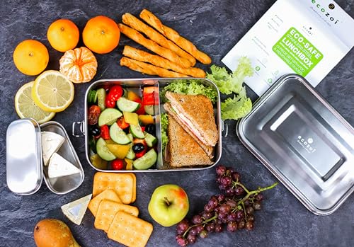 ecozoi Stainless Steel Bento Lunch Box, 50 Oz | 2-compartment Lunch Box with Removable Divider and Bonus Mini Sauce Pod | Leak Proof and Eco Friendly Storage Container for School, Work, and College - size: 2 Compartment 50 Oz