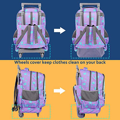 seastig Rolling Backpack 18in Double Handle Backpack Kids Wheeled Backpack Roller Backpack with Lunch Bag Set Girls Boys - color: Blue Cat