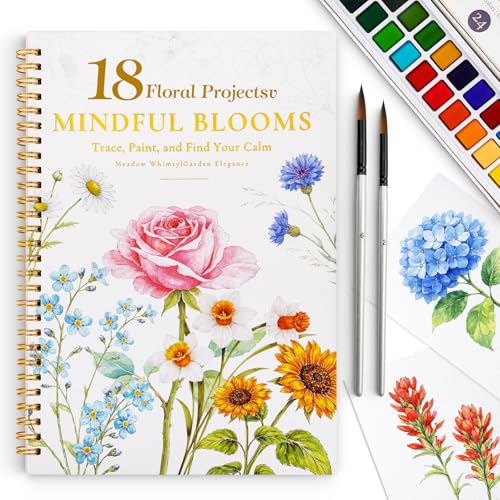 Watercolor Workbook for Beginners,18 Floral Water Coloring Book,Relaxing & Easy to Paint Water Coloring Book with 24 Colors-Perfect for Gifting to Creativity & Joy for Adults - color: Floral Theme