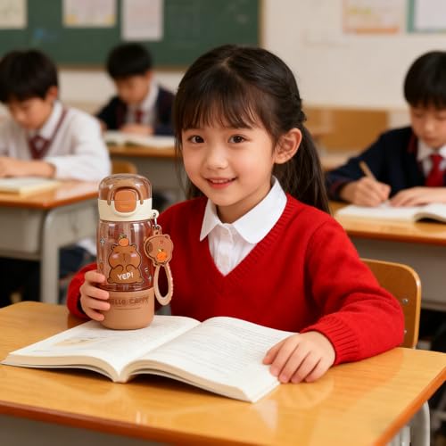 Lebaley Capybara Water Bottle with Lid Keychain - 420ml/15oz Cute Water Bottles with Straw and Leak Proof Locking Lid, Bpa-free Plastic Girl Water Bottle Outdoor Sports Waterbottle Capybara Stuff - size: B-420ml/15oz