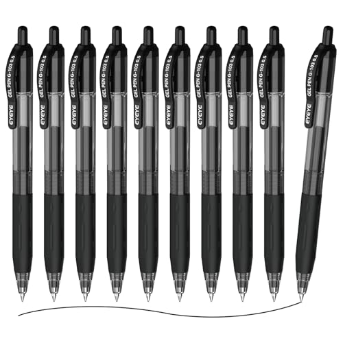 EYEYE G-103 10 Pack Retractable Gel Pens 0.5mm, Black Ink Pen Extra Fine Point Quick Dry, 0.5 mm Ballpoint Pen Fine Point Smooth Writing Pens for for Office School Supplies - color: Black, size: 0.5mm