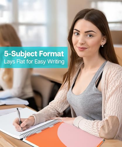 Dunwell 5-Subject Spiral Notebook, College Ruled (Blue), Colorful Movable Pocket Dividers with Tabs, Front/Back Plastic Covers, 200 Sheets (400 Pages) of 3-Hole Punch Perforated 8.5x11 Paper - color: Blue