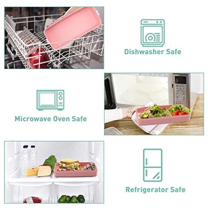 Bento Box Japanese Lunch Box Kit Leakproof Bento Lunch Box for Kids Adults Wheat Straw 3 Layer Stackable Lunch Containers with Compartment Eco-Friendly Meal Prep Containers (Pink) - color: Pink, size: 5Pcs