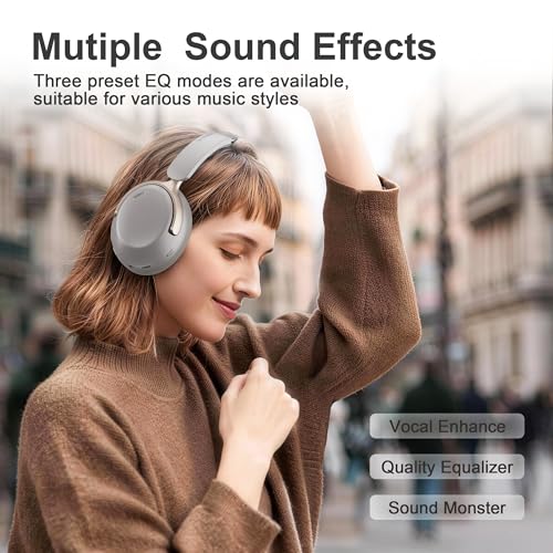LORELEI Q30 Bluetooth Headphones Over Ear,60H Playtime & 3 EQ Music Modes,BT6.0 Headphones Wireless with Mic,Foldable Lightweight Headsets,HiFi Stereo Deep Bass for Home Travel iPad Tablet-Dunes Grey - color: Dunes Grey