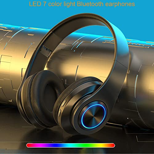Kids Bluetooth Over Ear Headphones with Colorful LED Lights for Travel,Home | Built-in Mic, Bluetooth 5.0, Wired and Wireless Foldable Stereo Headphones for Classroom, Office, Tablet, Airplane - color: Black 2