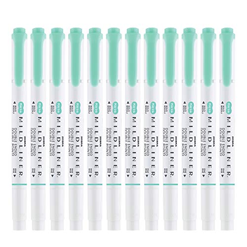Zebra Pen Mildliner Dual-Tip Highlighters, Broad and Fine Tips, Ideal for Bible Highlighting, No Bleed, School Supplies, Teacher Supplies, and Office Supplies, Mild Blue-Green Ink, 12-Pack (78220upc) - color: Blue-Green