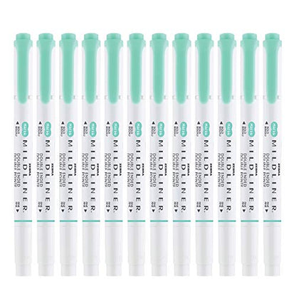 Zebra Pen Mildliner Dual-Tip Highlighters, Broad and Fine Tips, Ideal for Bible Highlighting, No Bleed, School Supplies, Teacher Supplies, and Office Supplies, Mild Blue-Green Ink, 12-Pack (78220upc) - color: Blue-Green