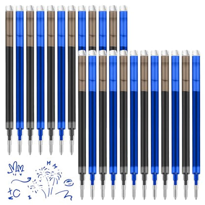 0.7 mm Erasable Gel Ink Pen Refills Compatible with Frixion Friction, Smooth Writing Multicolor Retractable Fine Point Pen Refill for School Office Home Art (Blue & Black, 24) - style: Blue & Black