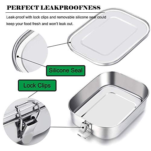 G.a HOMEFAVOR Stainless Steel Bento Lunch Box - Leak-Proof Metal Bento Box, Large Food Container with Lock Clips, Snack Container, Dishwasher Safe, 1400 ml/47 oz - size: 1400 ml - No Compartments
