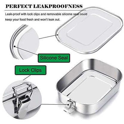 G.a HOMEFAVOR Stainless Steel Bento Lunch Box - Leak-Proof Metal Bento Box, Large Food Container with Lock Clips, Snack Container, Dishwasher Safe, 1400 ml/47 oz - size: 1400 ml - No Compartments