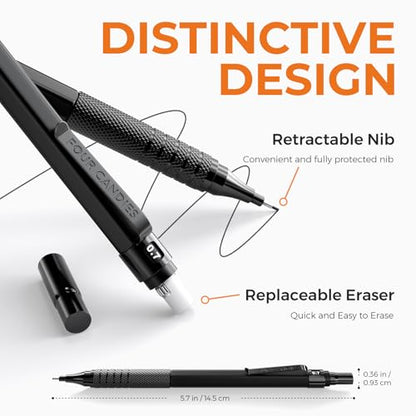 Four Candies 4PCS Metal Drafting Mechanical Pencil Set, 0.5mm & 0.7mm Point | 480 Lead Refills, 3 Erasers, 9 Eraser Refills, Storage Case, Smooth Writing, for Sketching, Technical Drawing, Art Projects - color: Silver+Black (4PCS)