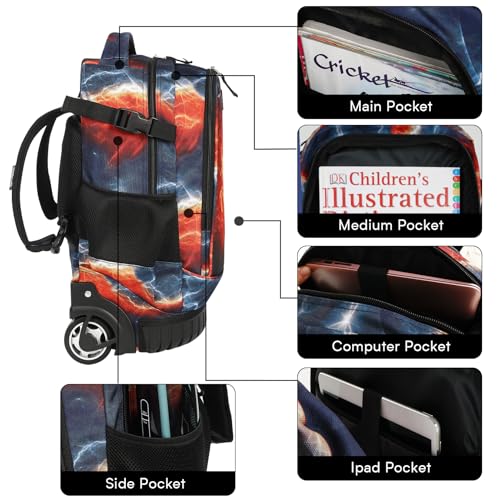 Tilami Rolling Backpack 19 inch Wheeled Cute LAPTOP Boys Girls Travel School Student Trip (Football) - color: Football Black