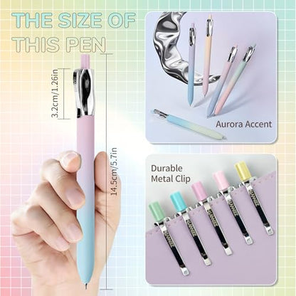 YOXMJDB 5 Pcs Gel Pens, 0.5mm Black Ink Fine Point Quick-Drying Retractable Pens with Metal Clip, Smooth Writing Pens for School & Office, Journaling & Note Taking (5 Pcs Z4 Aurora) - color: 5 Pcs Z4 Aurora