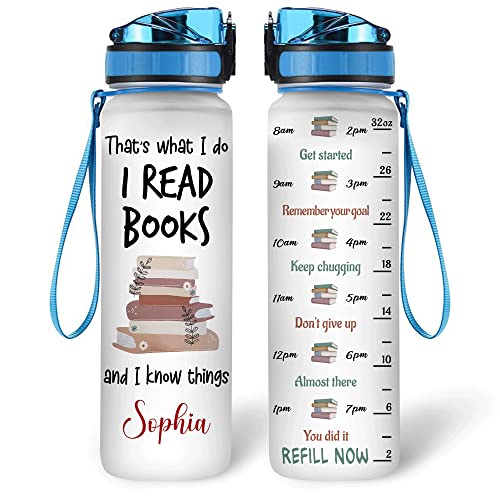 Hyturtle Personalized Book Lovers 32 Oz Liter Motivational Water Bottle, That's What I Do I Read Books Customized Water Bottle With Time Marker, Reading Lovers Gifts For Women Girl On Birthday - color: Book 20