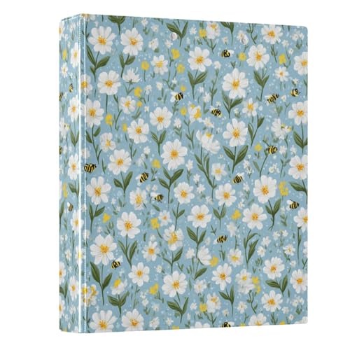 Mini Bee Daisy 3 Ring Binder 1.5 Inch Binder with Clipboard PVC Pockets Fits 8.5 x 11 Inch Paper Holds 200 Sheets for School and Office Supplies