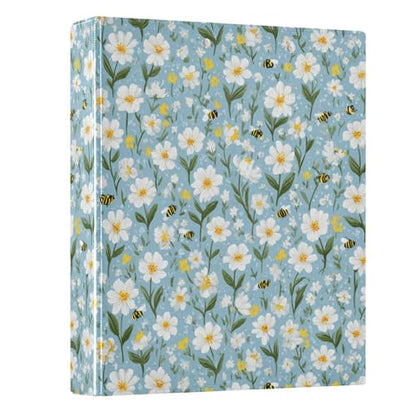 Mini Bee Daisy 3 Ring Binder 1.5 Inch Binder with Clipboard PVC Pockets Fits 8.5 x 11 Inch Paper Holds 200 Sheets for School and Office Supplies