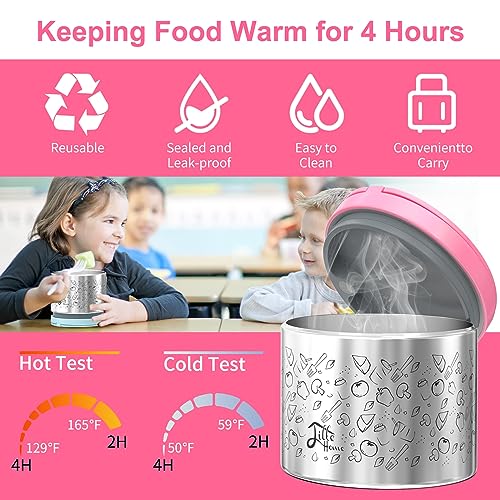 Lille Home Stainless Steel Thermal Lunch Box Set with Lunch Bag and Cultery | 22 Oz Vacuum Insulated Lunch Bento Box, to Keep Food Warm/Cool, 2 Small Food Container for Snack, Fruits and Sauces (Pink) - color: Pink