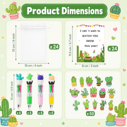 Back To School Student Gift Set Classroom Welcome Kit 24 Pack | 122 Pcs Student Gift Set Includes Pens Cards Gift Bags Cactus Stickers For Classroom Welcome First Day Desk Surprise Activity
