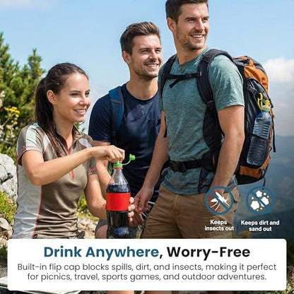 Jokari Sip and Seal Soda Straws for Bottled Beverages | 4-Pack Spill-Proof Drinking Straws, Flexible Seal, Flip Cap, Fits Most Plastic Water, Soda Bottles, Ideal, Outdoor Use - size: 4-Count