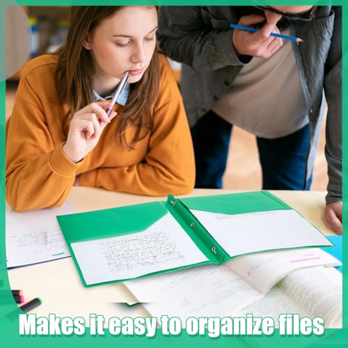 Lincia 100 Pcs Plastic Folders with Pockets and Prong Folders with Prongs 2 Pockets for Office, School for Students, Teachers, Office Workers(Green) - color: Green